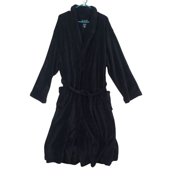 Stafford Mens Navy Blue Terry Robe One Size, Belt, Pockets. Long Sleeves‎ - Picture 1 of 8